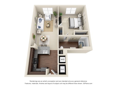 Floor plan for 1 bed, 1 bath, 774 sqft